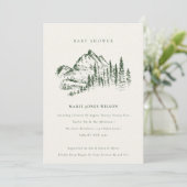 Green Pine Mountain Sketch Baby shower Invite Bedankkaart (Staand voorkant)