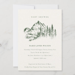 Green Pine Mountain Sketch Baby shower Invite Bedankkaart