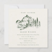 Green Pine Mountain Sketch Baby shower Invite Bedankkaart (Voorkant)