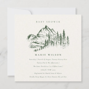 Green Pine Mountain Sketch Baby shower Invite Bedankkaart