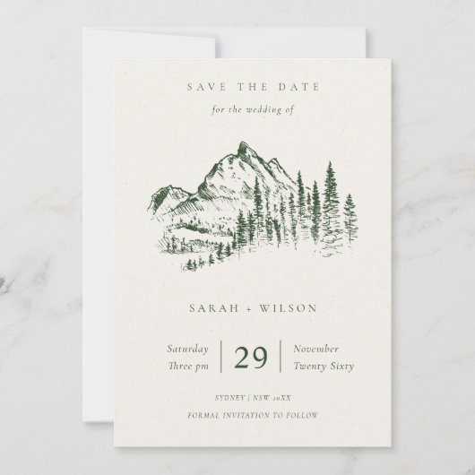 Green Pine Mountain Sketch bewaar de Date Kaart (Voorkant)