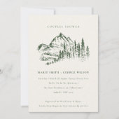 Green Pine Mountain Sketch Couples Shower Invite Bedankkaart (Voorkant)