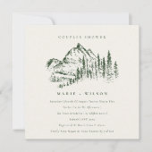Green Pine Mountain Sketch Couples Shower Invite Bedankkaart (Voorkant)