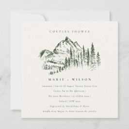 Green Pine Mountain Sketch Couples Shower Invite Bedankkaart