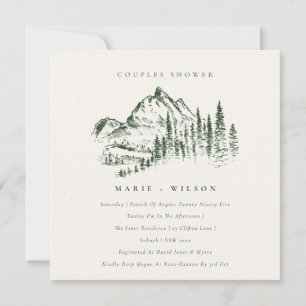 Green Pine Mountain Sketch Couples Shower Invite Bedankkaart