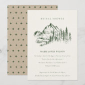 Green Pine Mountain Sketch Vrijgezellenfeest Invit Bedankkaart (Voorkant / Achterkant)