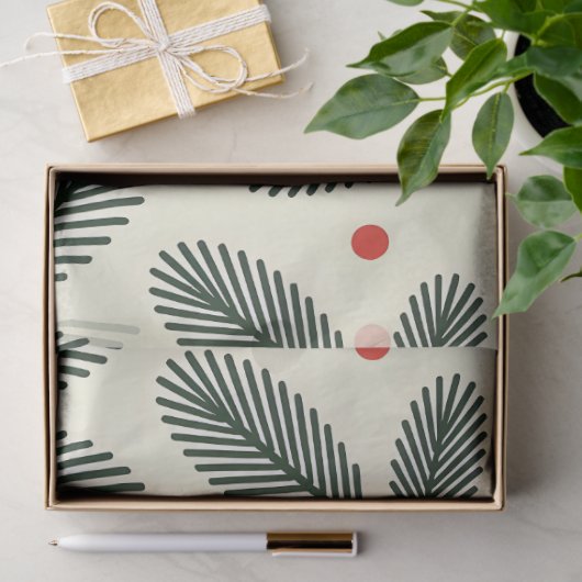 Green Pine Red Holly Berries Sneeuwvlokken Vakanti Tissuepapier (Geschenk)