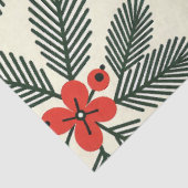 Green Pine Red Holly Berries Sneeuwvlokken Vakanti Tissuepapier (Detail)