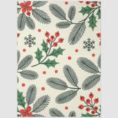 Green Pine Red Holly Berries Sneeuwvlokken Vakanti Tissuepapier (Voorkant)