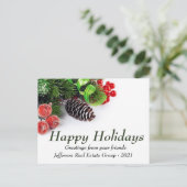 Green Pine Red Prettige feestdagen Corporate Greet Briefkaart (Staand voorkant)