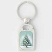 Green Pine Tree and Background | Silver Green Oran Sleutelhanger (Voorkant)