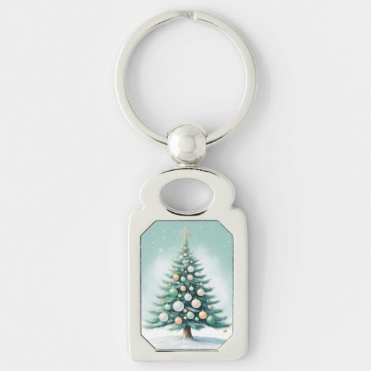 Green Pine Tree and Background | Silver Green Oran Sleutelhanger (Voorkant)