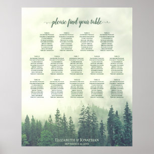 Green Pine Trees 14 Table Wedding Seating Chart Poster