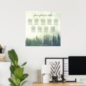 Green Pine Trees 9 Table Wedding Seating Chart Poster (Thuiskantoor)