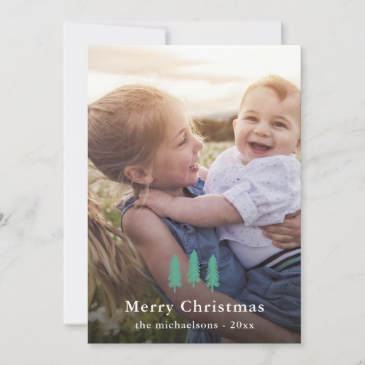 Green Pine Trees Kerstmis Foto Holiday Feestdagenkaart (Voorkant)