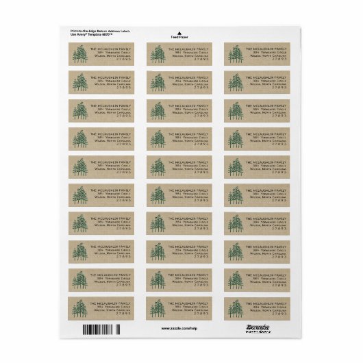 Green Pine Trees Rustic Holiday Adres Etiket (Full Sheet)