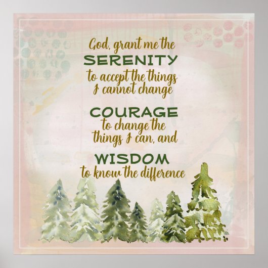 Green Pine Trees Serenity Prayer Poster (Voorkant)