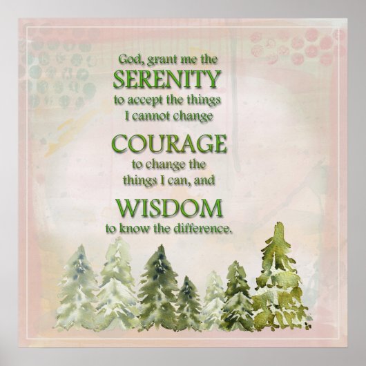 Green Pine Trees Serenity Prayer Poster (Voorkant)