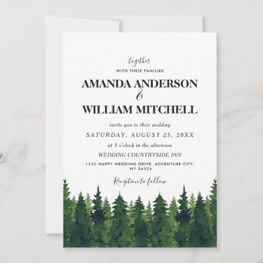 Green Pine Trees Wedding Kaart (Voorkant)