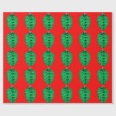 Green Pinecone Red Wrapping Paper Cadeaupapier (Vlak)