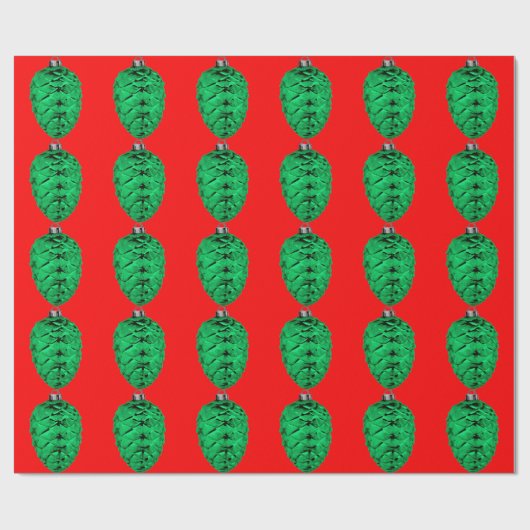 Green Pinecone Red Wrapping Paper Cadeaupapier (Vlak)