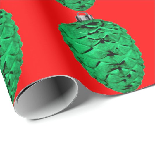 Green Pinecone Red Wrapping Paper Cadeaupapier (Rol Hoek)