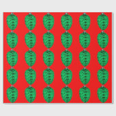 Green Pinecone Red Wrapping Paper Cadeaupapier (Vlak)