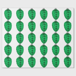 Green Pinecone White Wrapping Paper Cadeaupapier