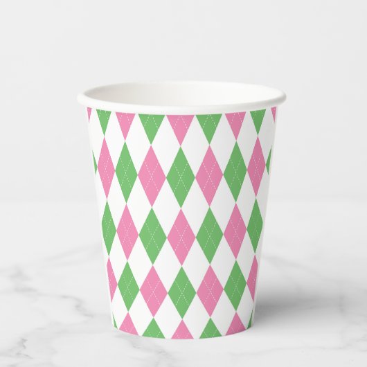 Green & Pink Argyle Golf Party Cup Papieren Bekers (Voorkant)