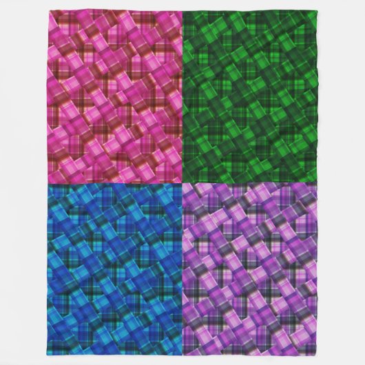 Green Pink Blue Paars Tartan Patchwork Design, Fleece Deken (Voorkant)