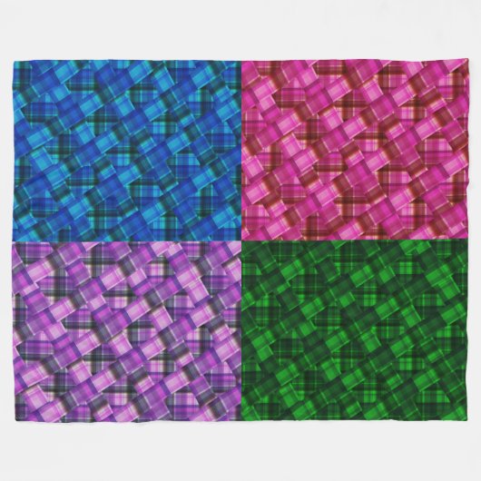 Green Pink Blue Paars Tartan Patchwork Design, Fleece Deken (Voorkant (Horizontaal))