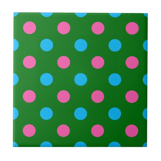 Green Pink Blue Polka Dot Pattern Tegeltje (Voorkant)
