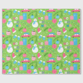 Green Pink Blue Snowmen Ornament Kerstfeestdag Cadeaupapier (Vlak)