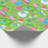 Green Pink Blue Snowmen Ornament Kerstfeestdag Cadeaupapier (Hoek)
