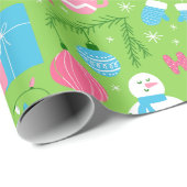 Green Pink Blue Snowmen Ornament Kerstfeestdag Cadeaupapier (Rol Hoek)