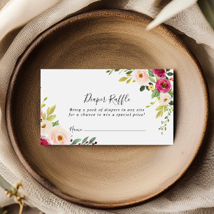 Green Pink Blush Bloemen Luier Raffle Ticket Informatiekaartje