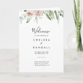 Green Pink Blush Floral Folded Wedding Programme Programma (Voorkant)