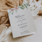 Green Pink Blush Floral Folded Wedding Programme Programma