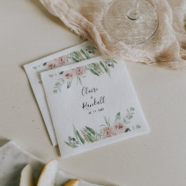 Green Pink Blush Floral Wedding Napkins Servet