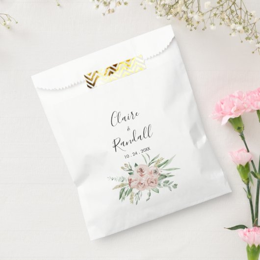 Green Pink Blush Floral White Wedding Bedankzakje (Gezegeld)