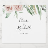 Green Pink Blush Floral White Wedding Sparkling Wijnetiket (Enkel label)