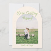 Green Pink Bow Floral Summer Arched Photo Wedding Kaart (Achterkant)