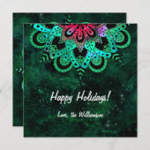 Green Pink Cosmic Mandala Kerstfeestdag Kaart (Voorkant / Achterkant)