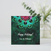 Green Pink Cosmic Mandala Kerstfeestdag Kaart (Staand voorkant)