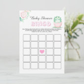 Green Pink Dinosaur Peony Baby shower Bingo Kaart (Staand voorkant)