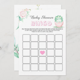 Green Pink Dinosaur Peony Baby shower Bingo Kaart