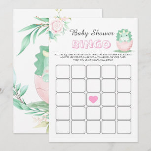 Green Pink Dinosaur Peony Baby shower Bingo Kaart