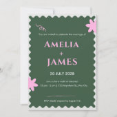 Green Pink Doodle huwelijksuitnodiging Kaart (Voorkant)