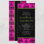 Green Pink en Black Damask Slim Wedding Invite Kaart (Voorkant / Achterkant)