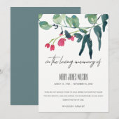 GREEN PINK EUCALYPTUS FOLIAGE SYMPATHY MEMORIAL BEDANKKAART (Voorkant / Achterkant)